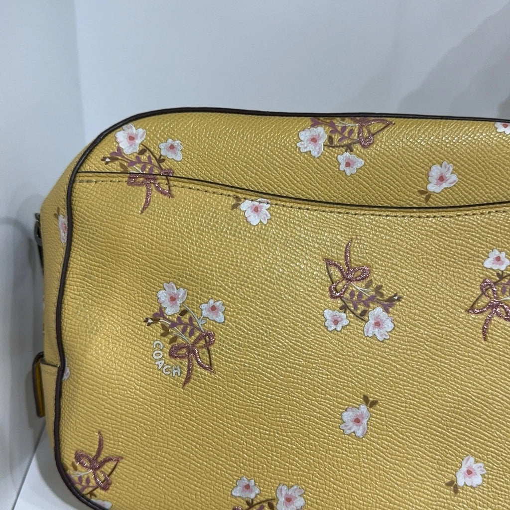 Coach Yellow Leather Printed Camera Crossbody Shoulder Bag For Women