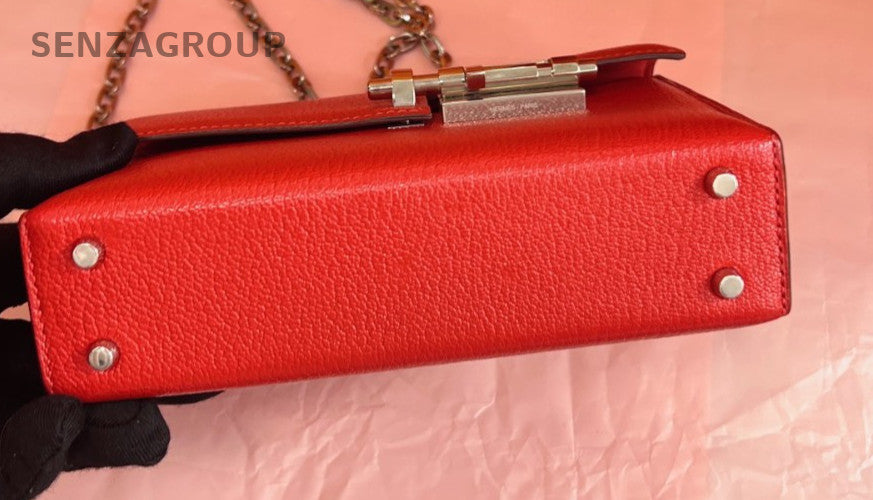 Hermes Verrou Mini Chain Shoulder Bag Crossbody Red Silver Women Classic