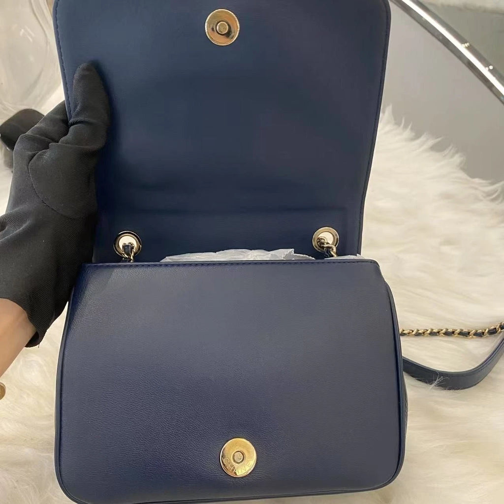 Chanel Classic Blue Gold Logo Square Mini Flap Bag Chain Shoulder Bag