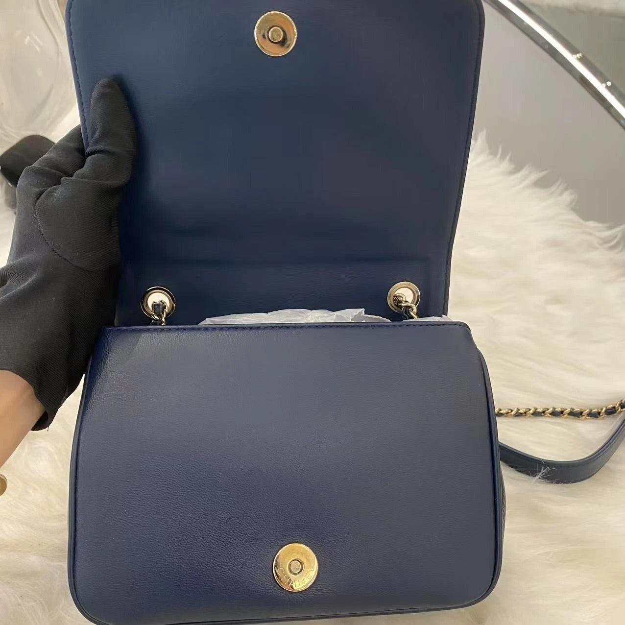 Chanel Classic Blue Gold Logo Square Mini Flap Bag Chain Shoulder Bag