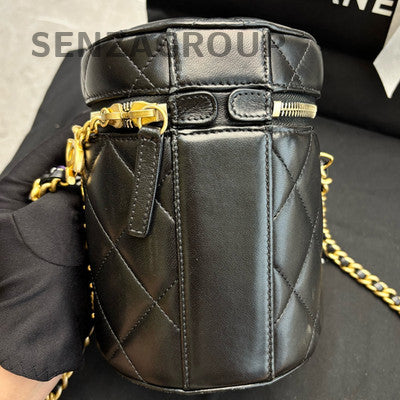 Chanel Black Vintage Gold Lambskin Chain Letter Bucket Crossbody Bag