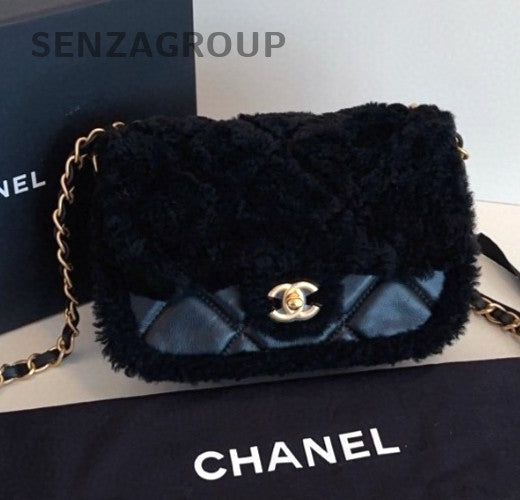 Chanel Chain PM 2Way Shoulder Bag Crossbody Black Gold Women Classic