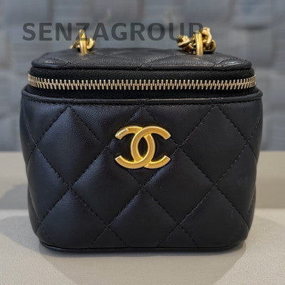 Chanel Black Gold Lambskin Mini Box Chain Shoulder Crossbody Bag