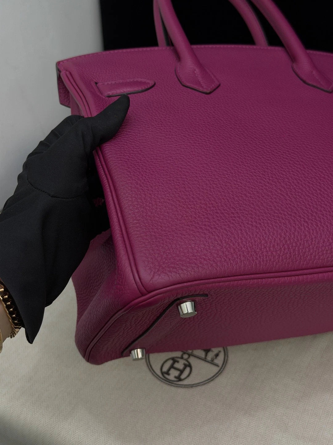 Authentic Hermes Birkin30 Togo Leather Purple Silver Hardware Tote Handbag