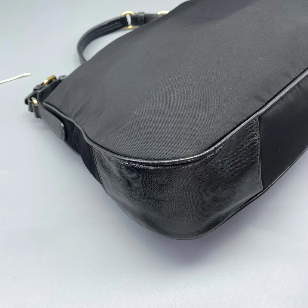Prada Black Gold Nylon Hobo Shoulder Bag For Women