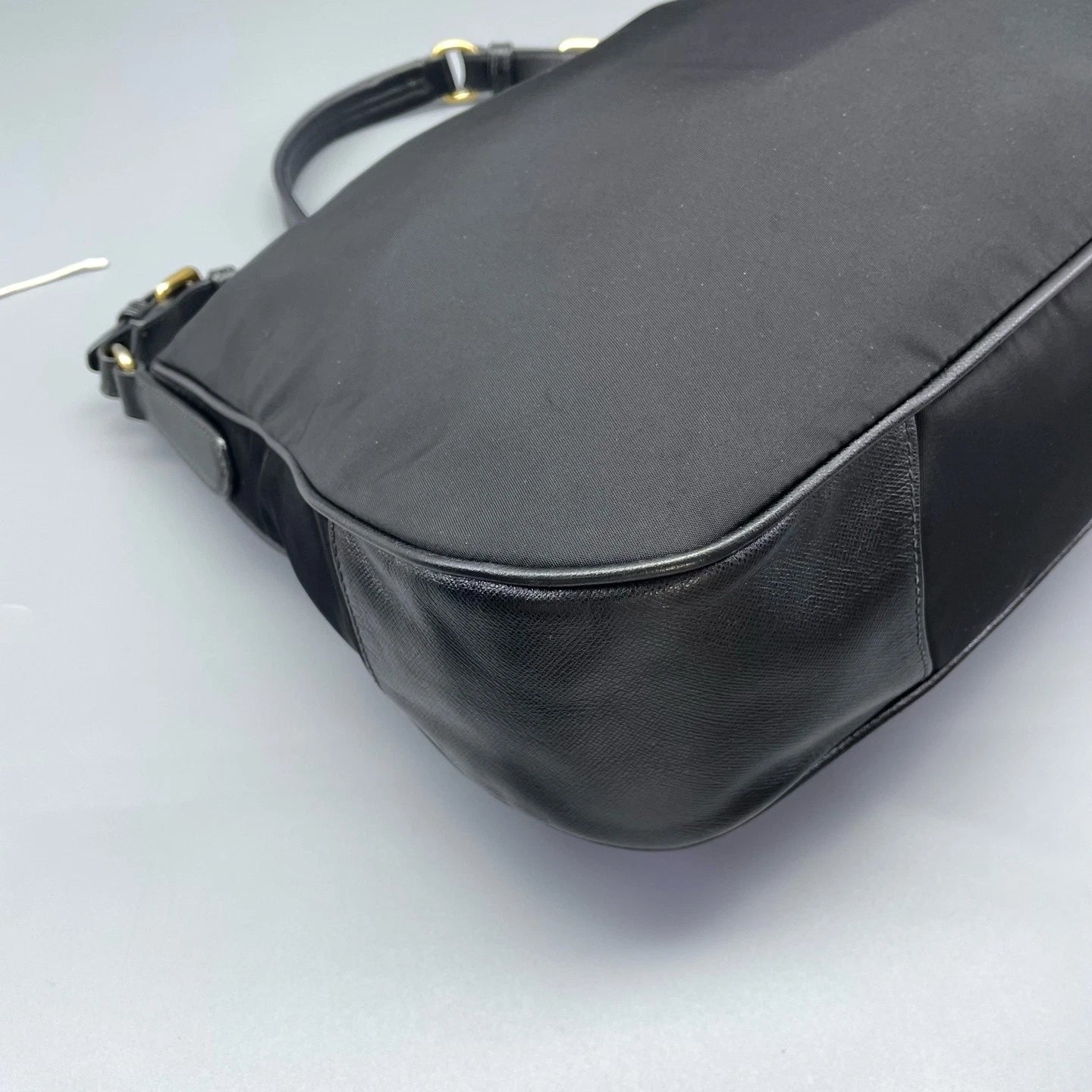 Prada Black Gold Nylon Hobo Shoulder Bag For Women