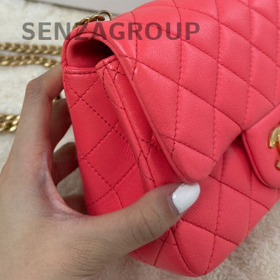 Chanel Red Gold Chain Shoulder Crossbody Bag Women Classic Quilted