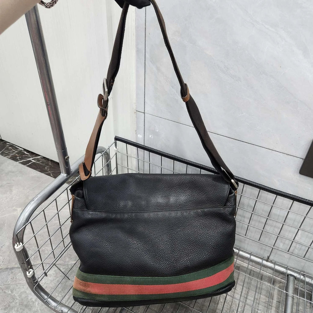 Gucci Striped Canvas Flap Messenger Shoulder Crossbody Women