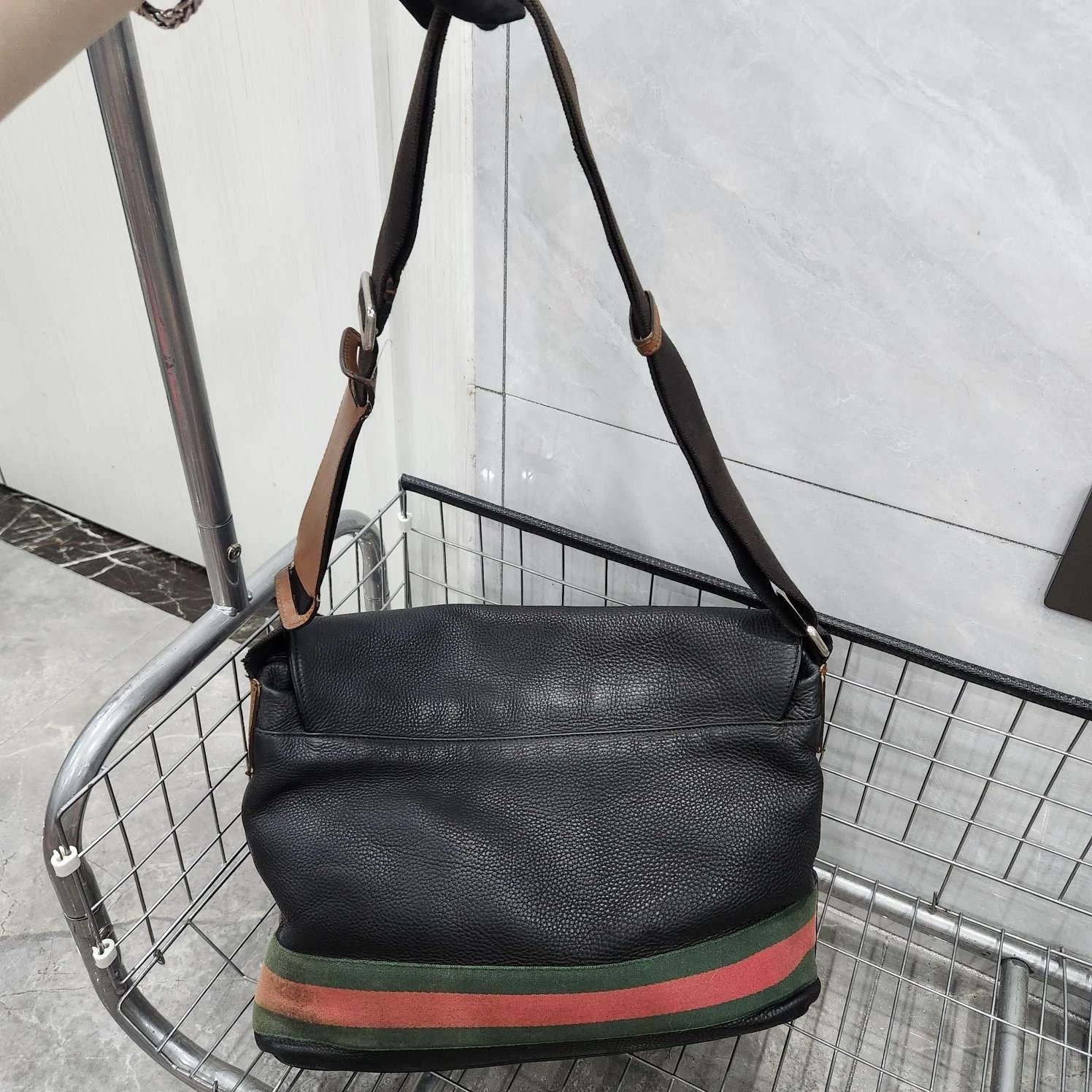 Gucci Striped Canvas Flap Messenger Shoulder Crossbody Women