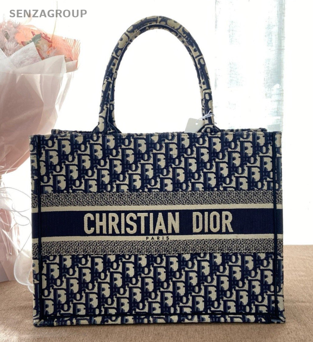 Christian Dior Book Tote MM Monogram Canvas Handbag Blue Classic