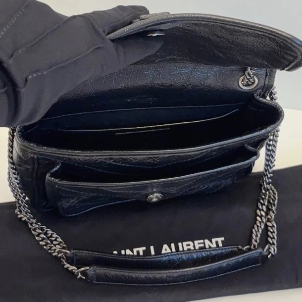 Saint Laurent Niki Black Silver Shoulder Bag Chain Bag Excellent