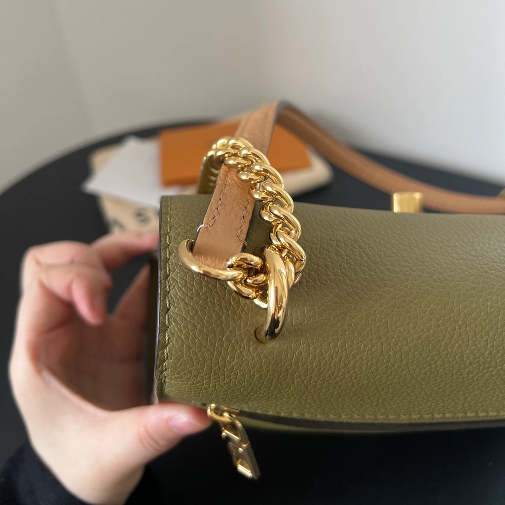 Louis Vuitton Lock Me Chain Shoulder Crossbody Bag Green Gold Hardware Women