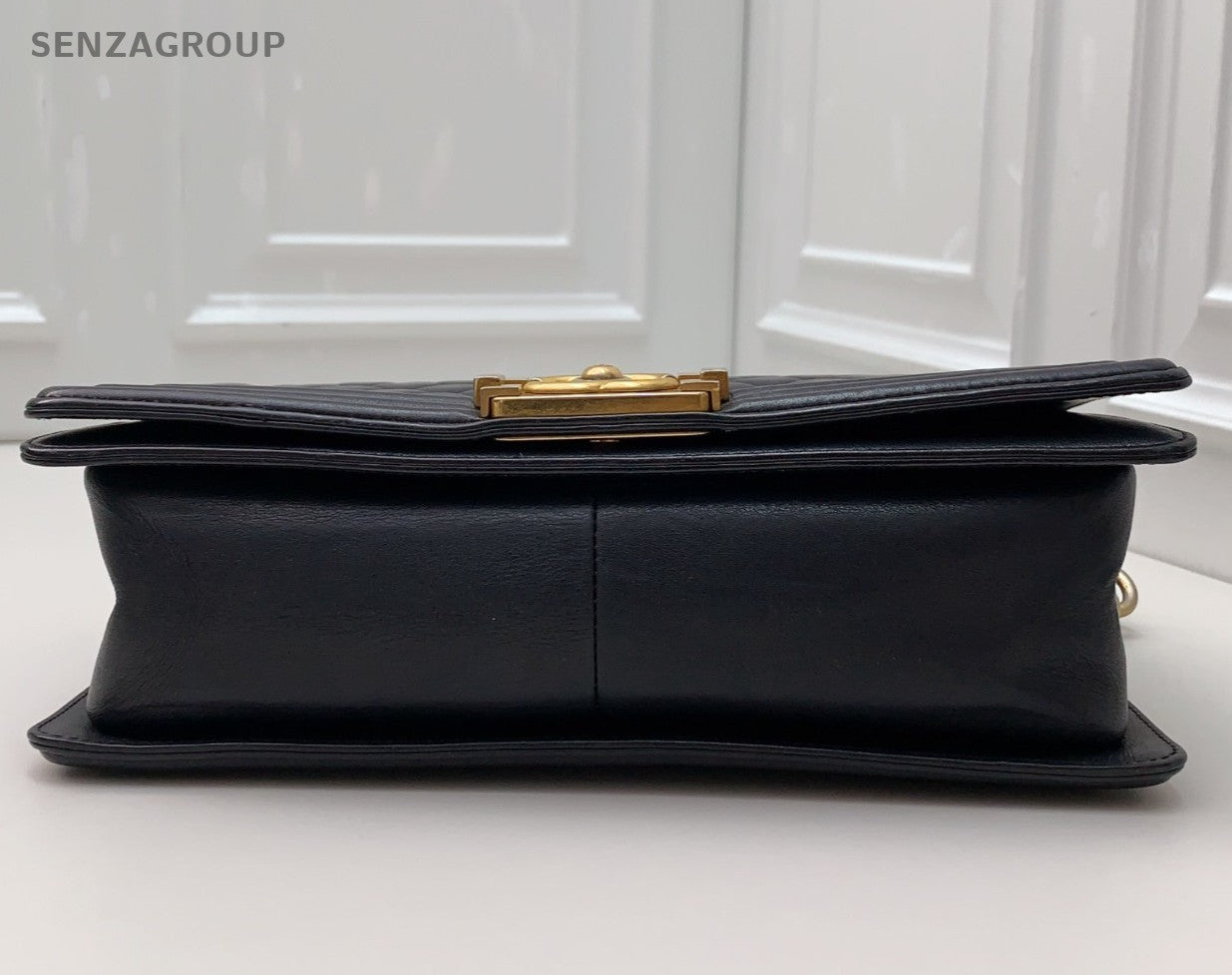 Chanel Leboy Chain Calfskin Shoulder Bag Black Gold Women Classic Diamond