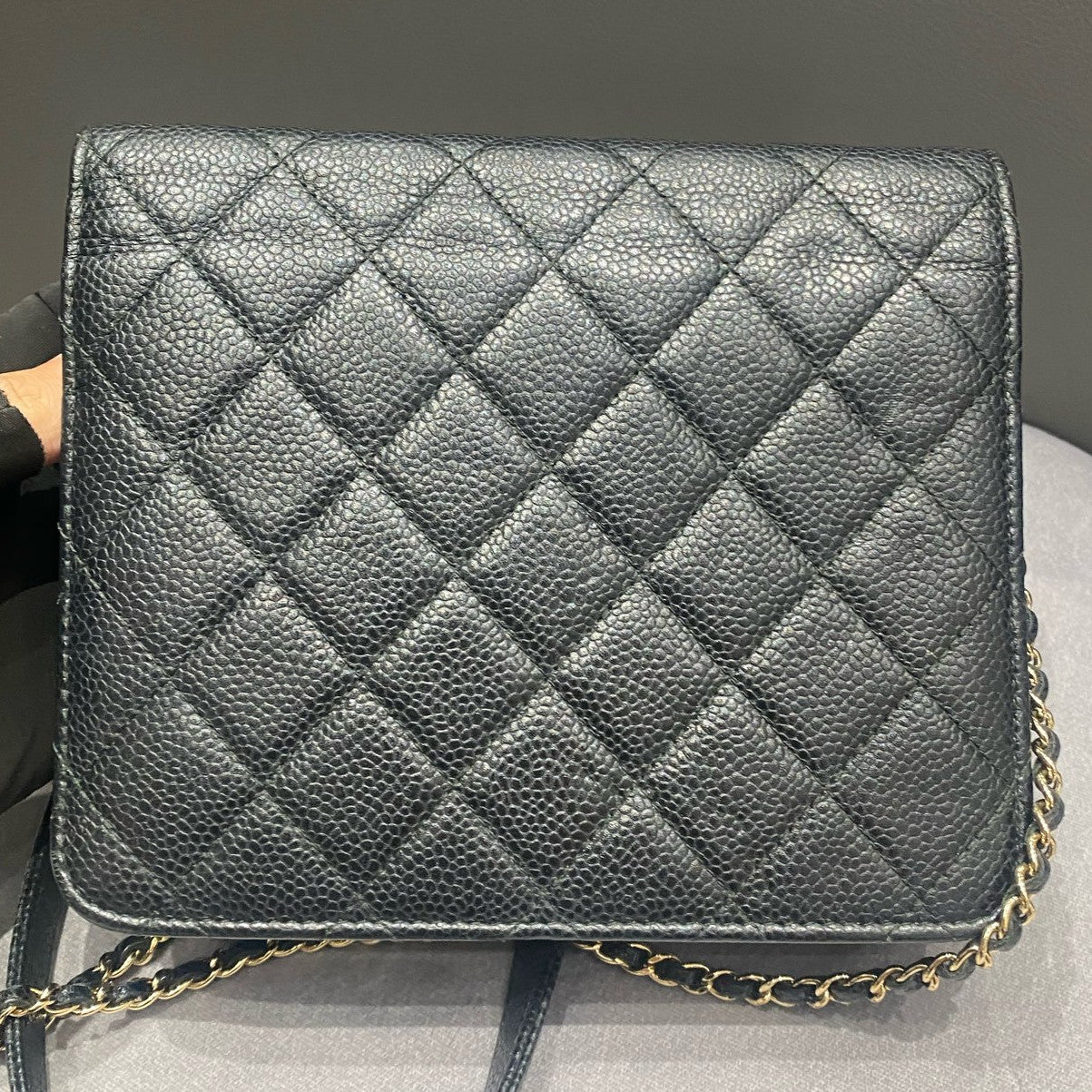 Chanel WOC Quilted Chain Shoulder Crossbody Bag Black Gold Classic