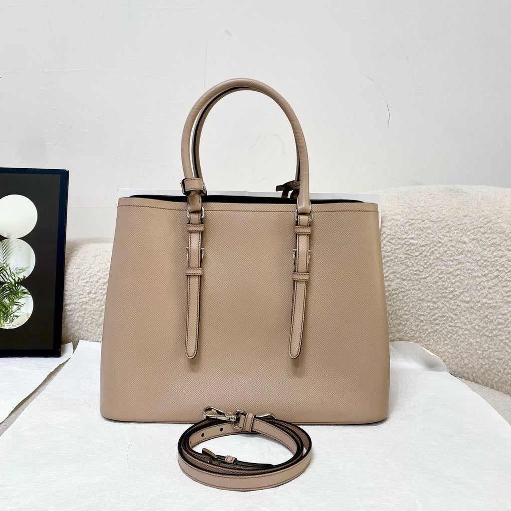 Prada Double Beige Classic Tote Handbag Crossbody Bag For Women