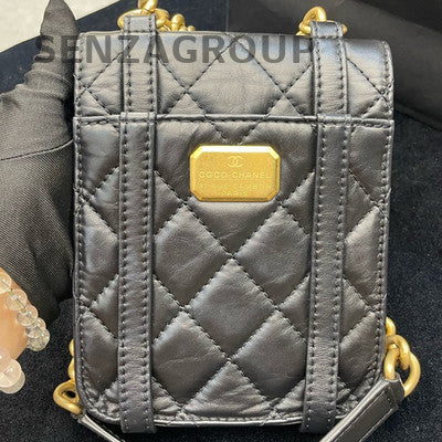 Chanel Black Gold Classic Quilted Shoulder Crossbody Messenger Bag