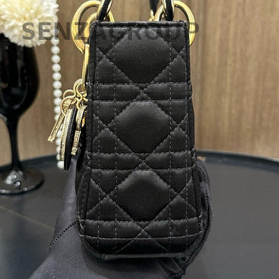Dior Lady Dior Cannage Handbag Black Gold Chain Strap Classic Women