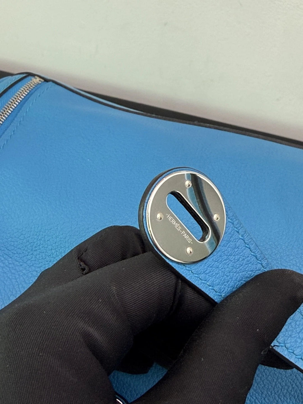 Hermes Lindy26 Evercolor Leather Blue Handbag Shoulder Bag Silver Hardware