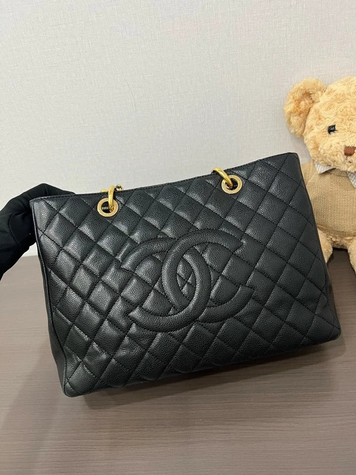 Chanel Black Gold Leather GST Shoulder Bag For Women