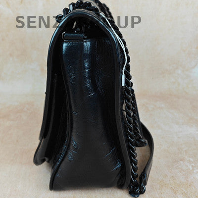 Saint Laurent YSL Niki Medium So Black Crushed Leather Chain Crossbody Bag