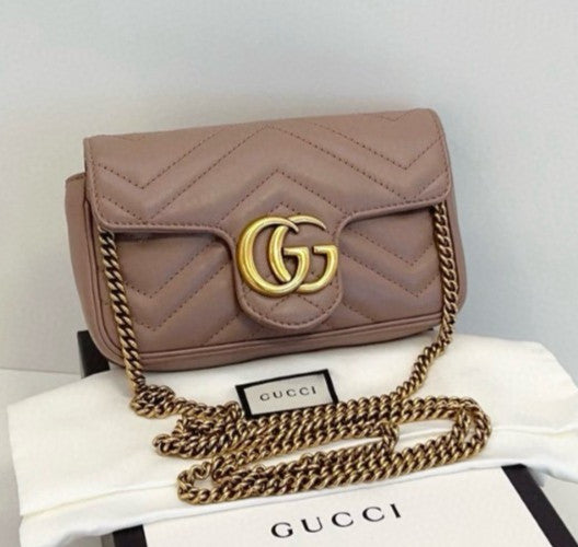 GUCCI GG Marmont Mini Milk tea Color Chain Strap Shoulder bag Crossbody