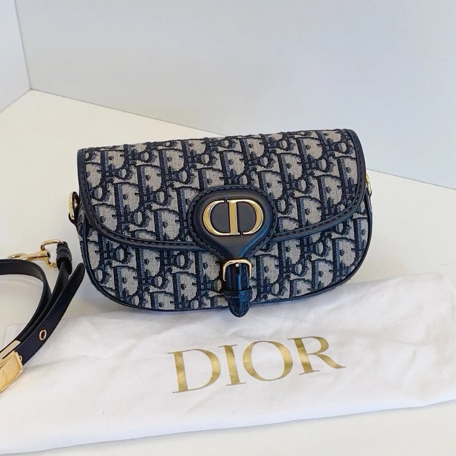 Excellent Christian Dior Bobby East-West Blue Oblique Canvas Shoulder Crossbody