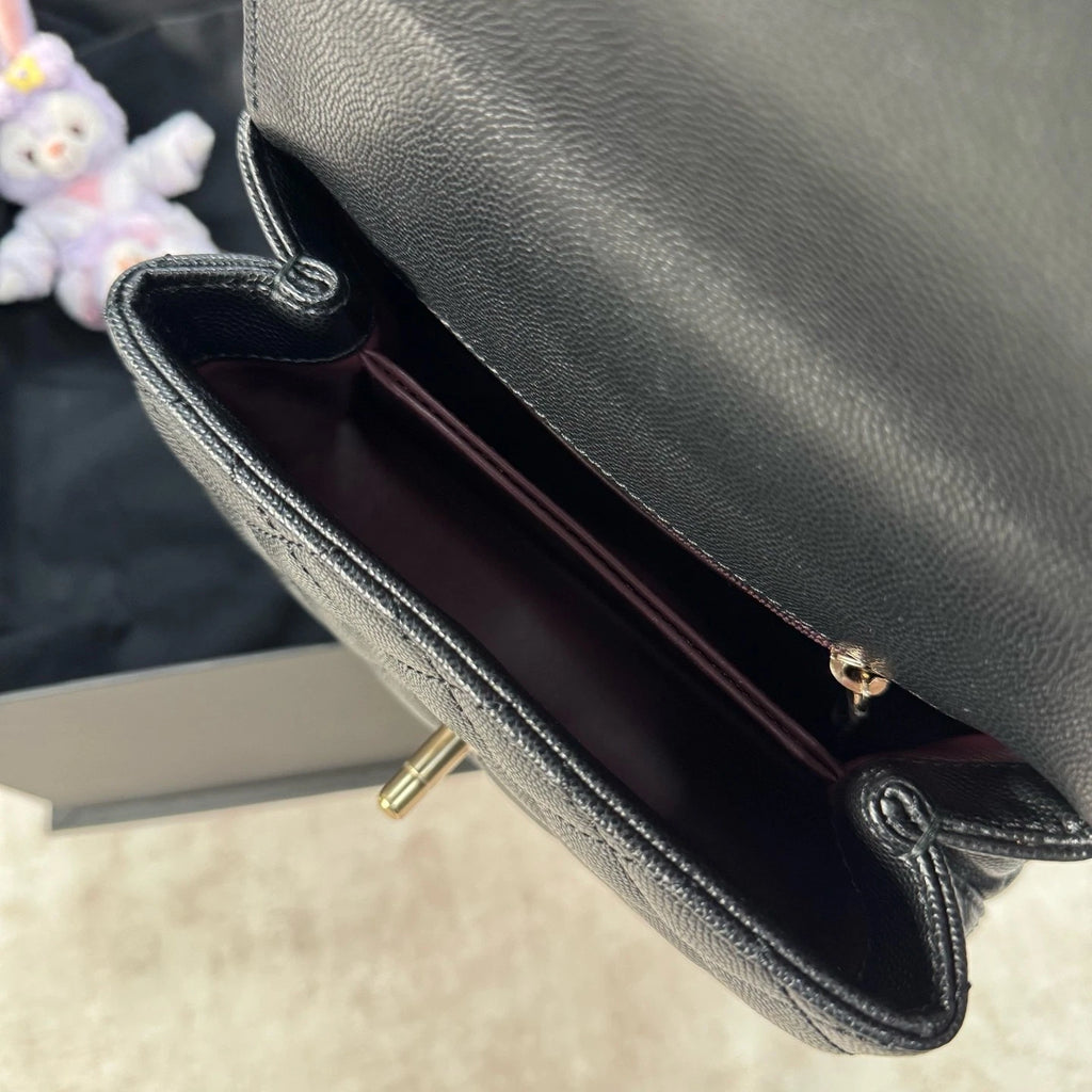 New CHANEL Coco Handle Mini Black Leather Top Handle Bag For Women