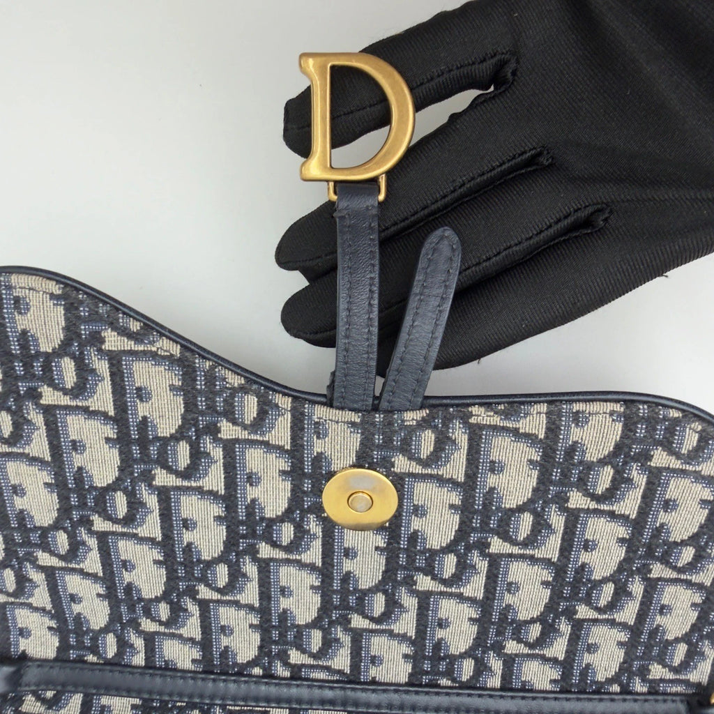 Christian Dior Woc Chain Shoulder Crossbody Bag BLUE GOLD Women Fashion