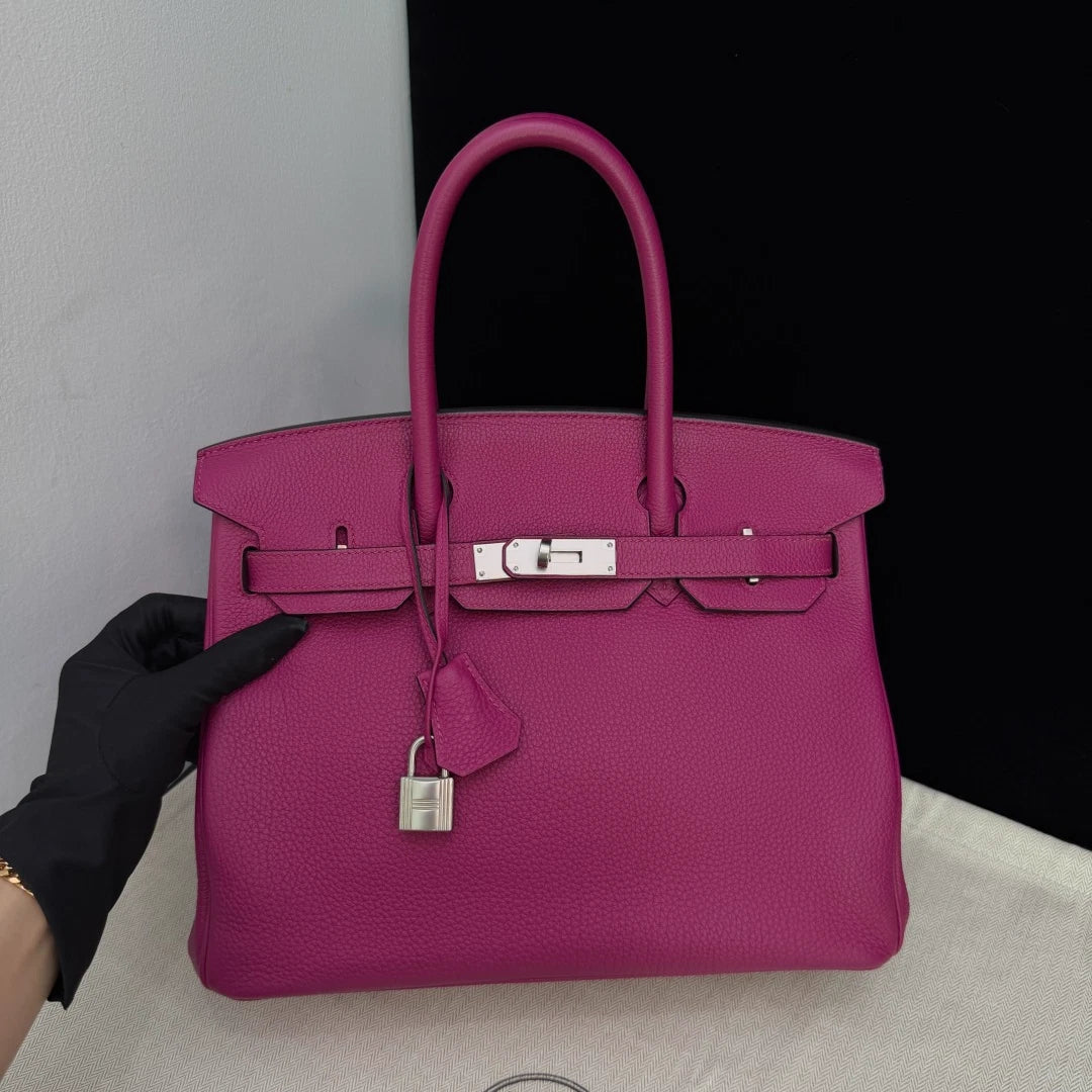 Authentic Hermes Birkin30 Togo Leather Purple Silver Hardware Tote Handbag