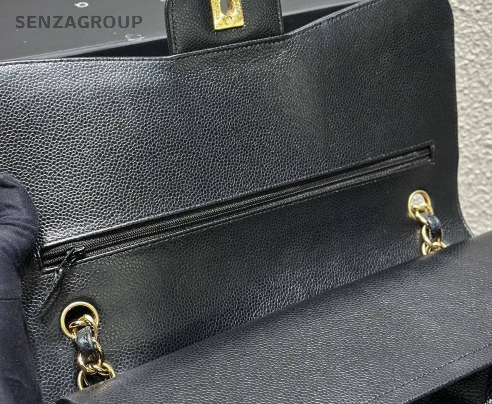 Chanel Jumbo Classic Flap GM Chain Shoulder Bag Crossbody Black Gold Women