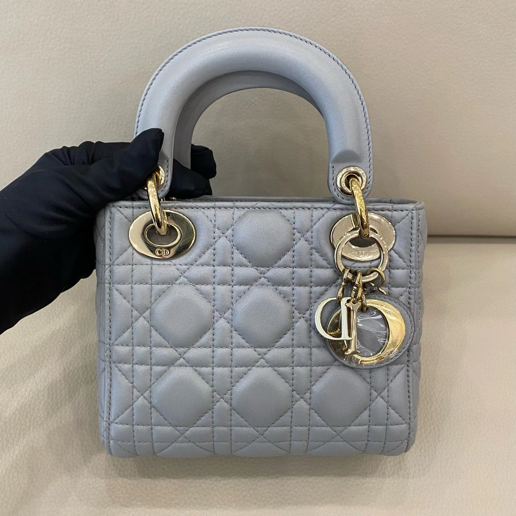 Dior Lady Dior Lambskin Gray Handbag Excellent