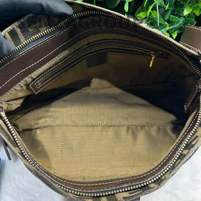 Fendi Baguette Shoulder Bag Vintage Brown Monogram Gold Buckle Classic