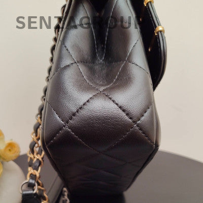 Chanel Lambskin Quilted Black Gold Chain Shoulder Bag Classic Women