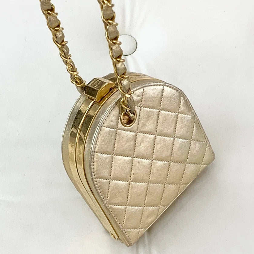 Chanel Vintage Chain Calfskin Shoulder Crossbody Bag Gold Women S