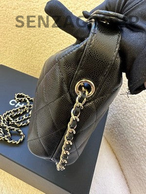 Chanel 25P Black Gold Caviar Leather Handbag Chain Shoulder Crossbody Bag