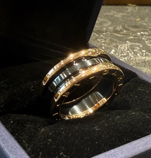 BVLGARI B.zero1 Two-Band Ring 18k Rose Gold and Black Ceramic EU58/US8.25