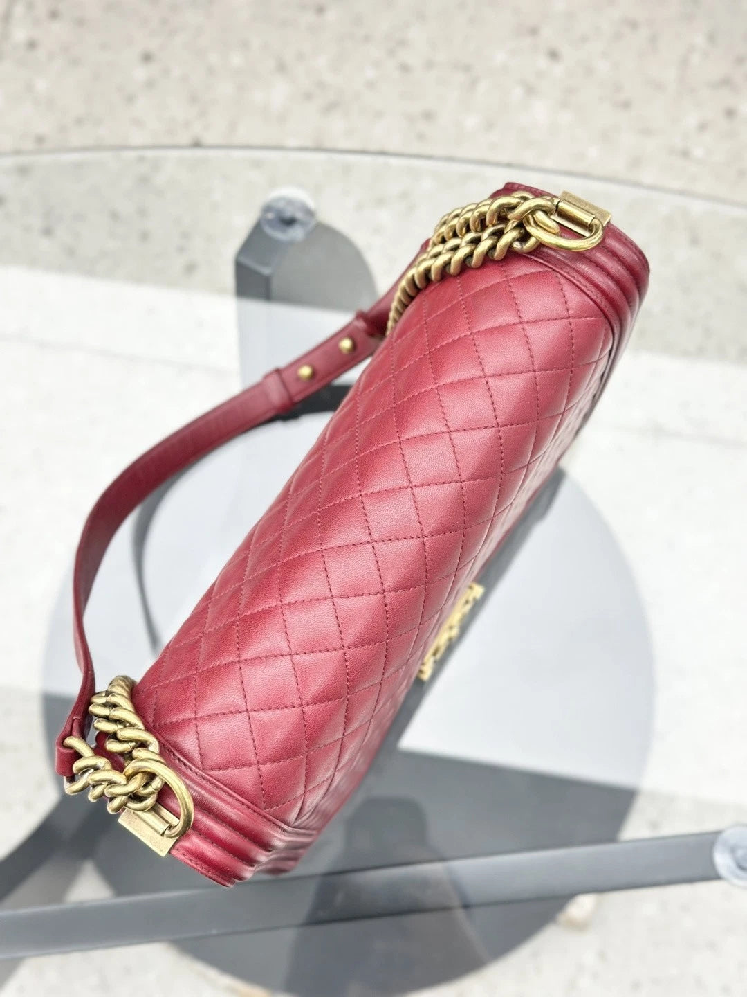 Chanel Leboy Lambskin Chain Shoulder Crossbody Bag Red Gold Hardware Women S