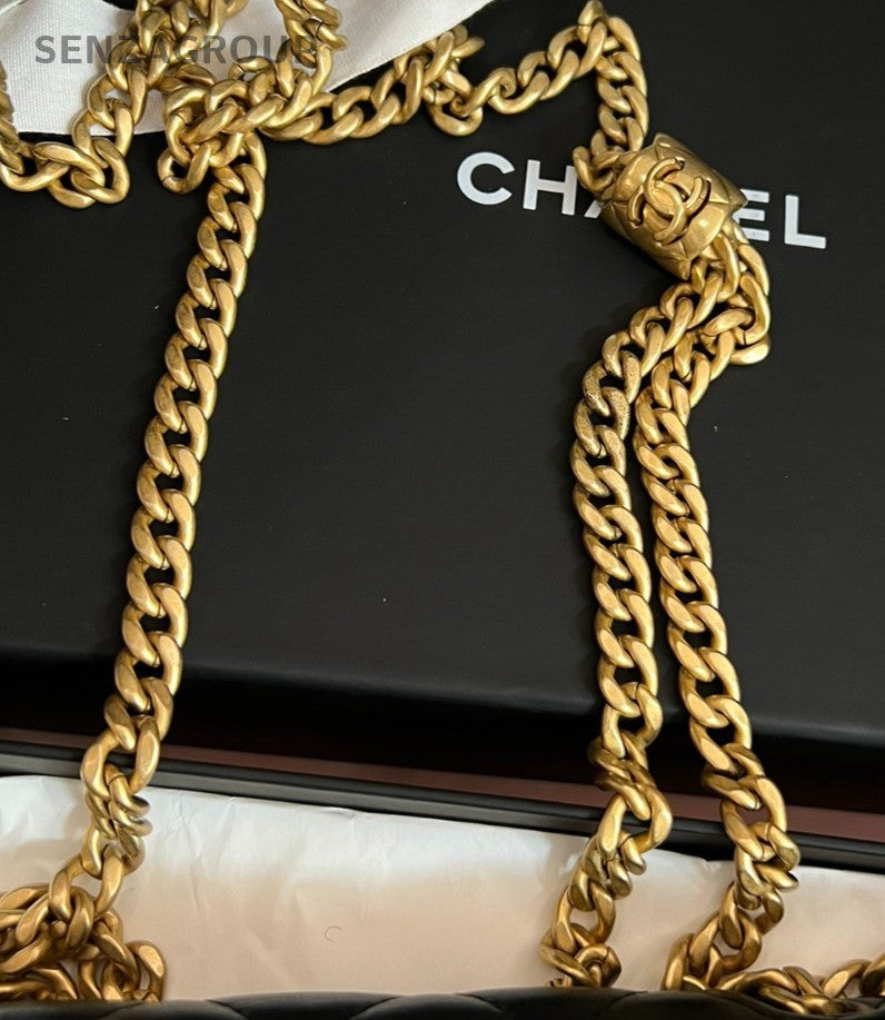 Chanel WOC Chain Shoulder Bag Crossbody Black Gold Used Women Classic