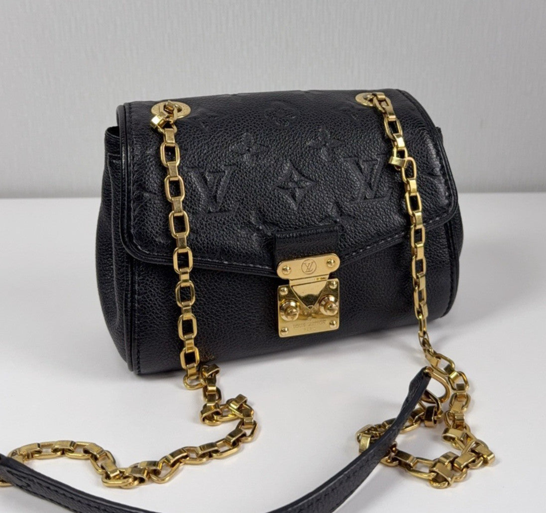 Louis Vuitton Calfskin Monogram Empreinte Chain Shoulder Crossbody Black Women