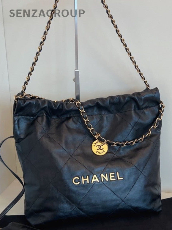 Chanel 22 PM Chain Shoulder Bag Crossbody Black Gold Women Diamond Classic