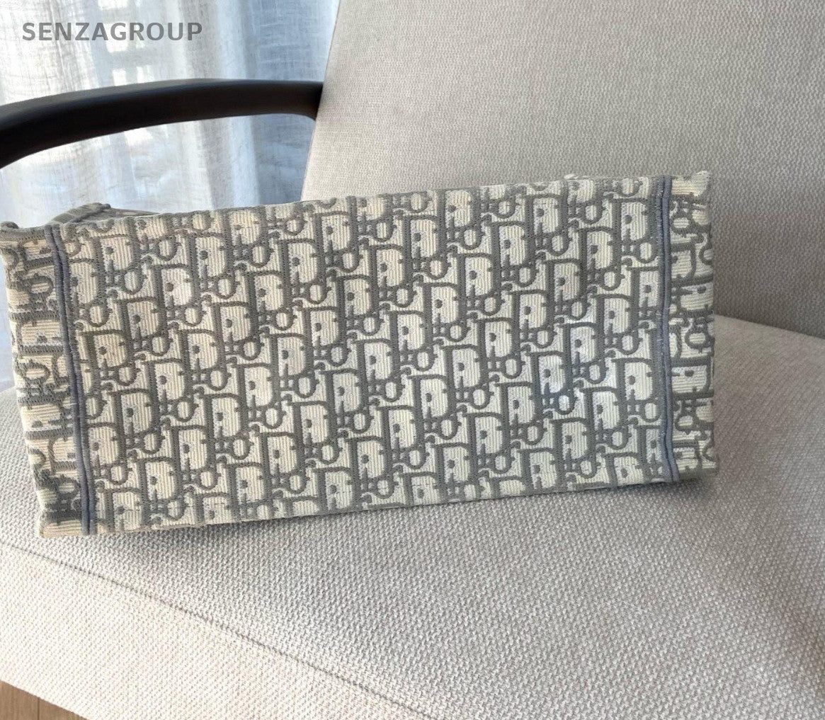 Christian Dior Book Tote MM Monogram Canvas Shoulder Handbag Grey Women Classic