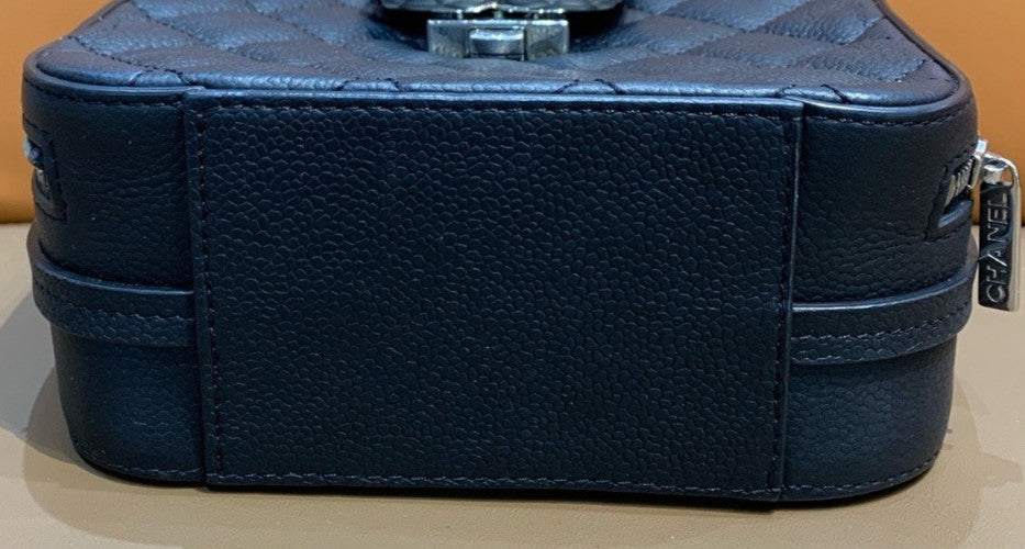 Chanel Calfskin Chain Shoulder Bag Black Silver Used Women Classic Diamond