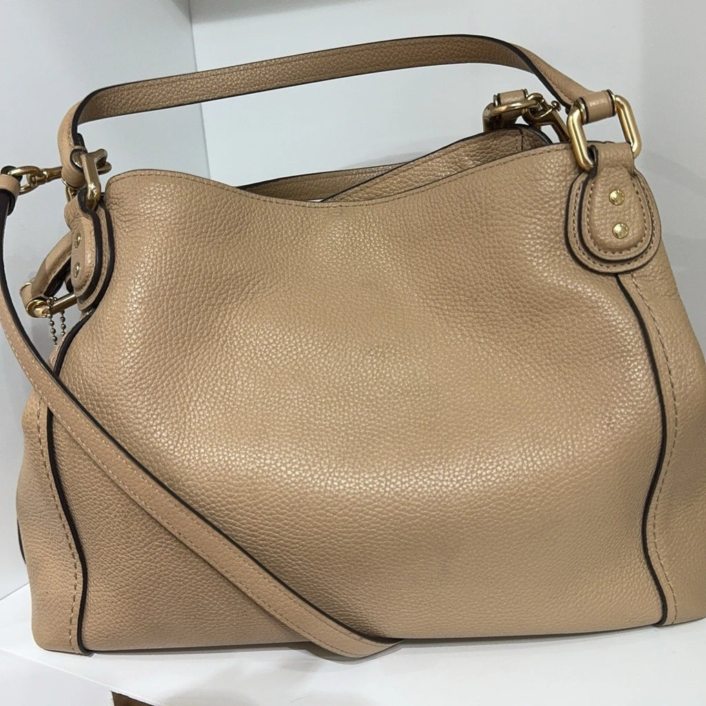 Coach Beige Leather Bucket Shoulder Crossbody Handbag For Women
