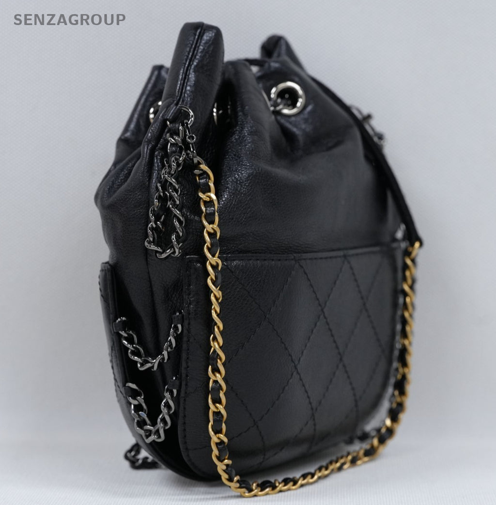 Chanel Calfskin Chain Drawstring Bucket Black Gold Silver Women Classic Fashion