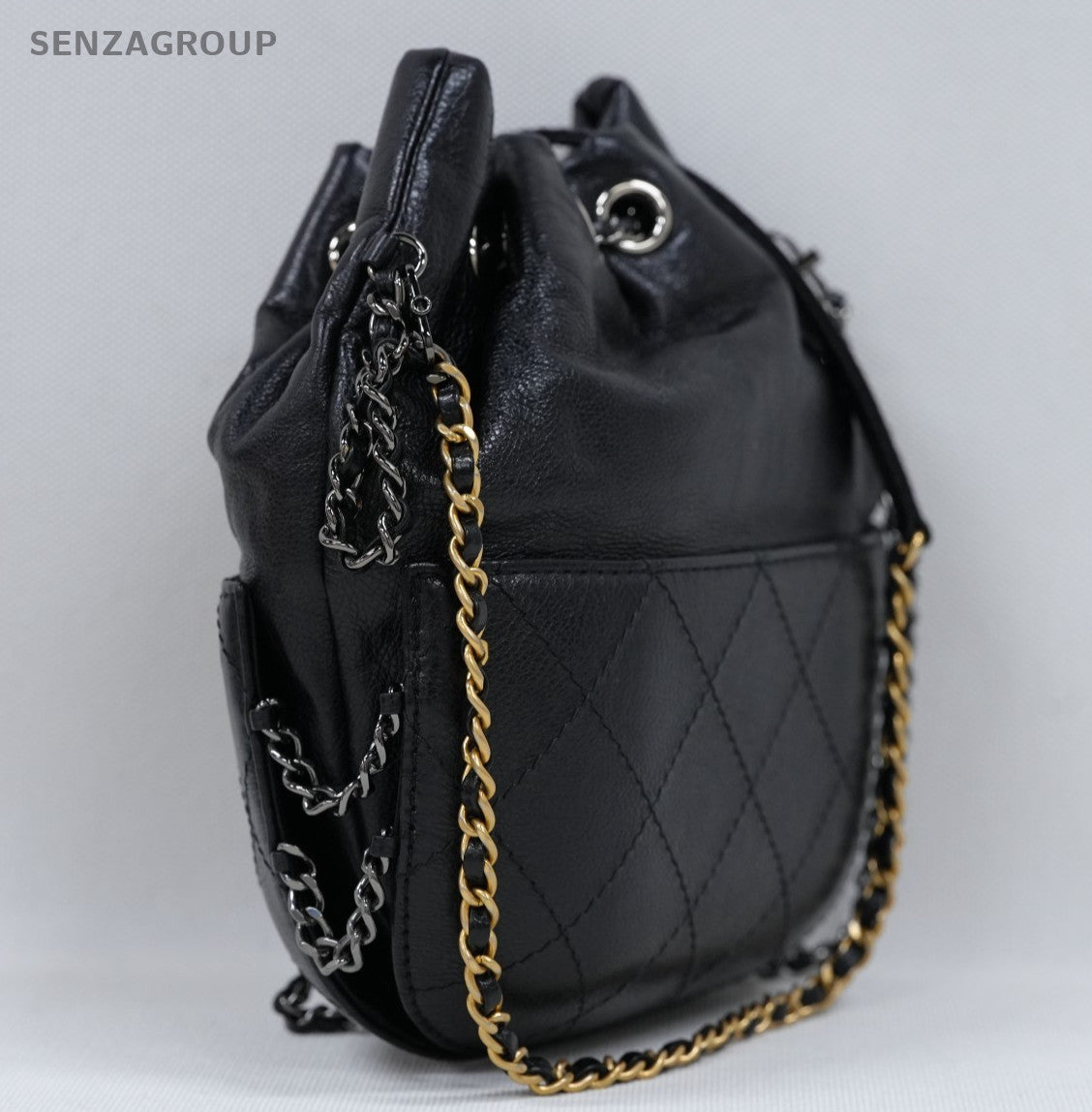 Chanel Calfskin Chain Drawstring Bucket Black Gold Silver Women Classic Fashion