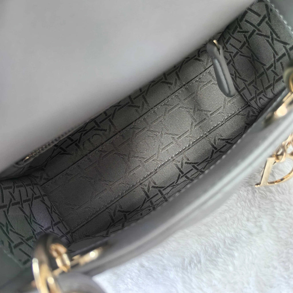 Dior Lady Dior Lambskin Gray Crossbody Top Handle Excellent