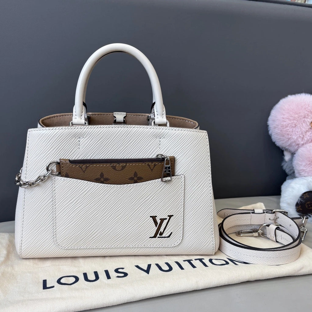 Louis Vuitton Marelle Epi White Silver Crossbody Top Handle Excellent