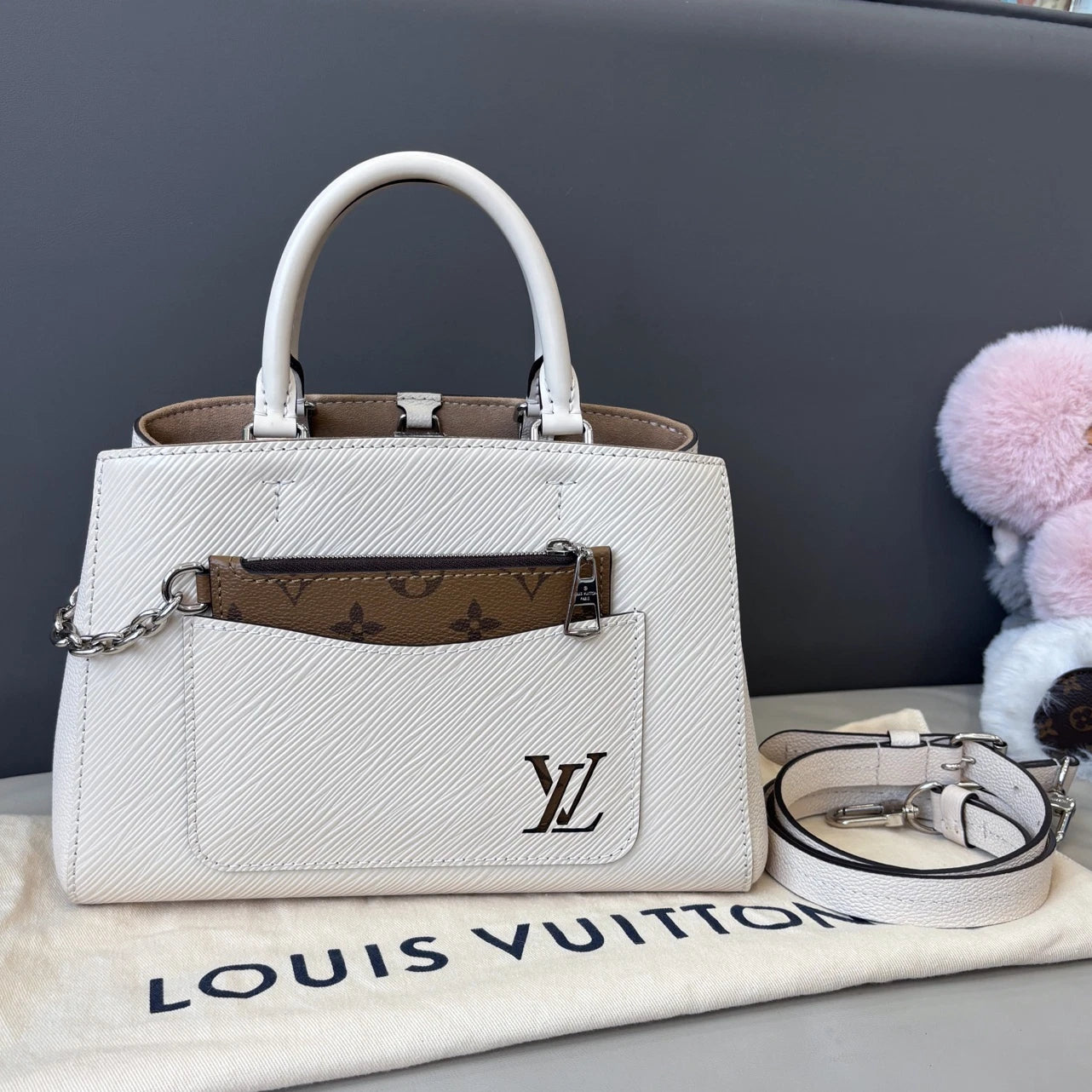 Louis Vuitton Marelle Epi White Silver Crossbody Top Handle Excellent