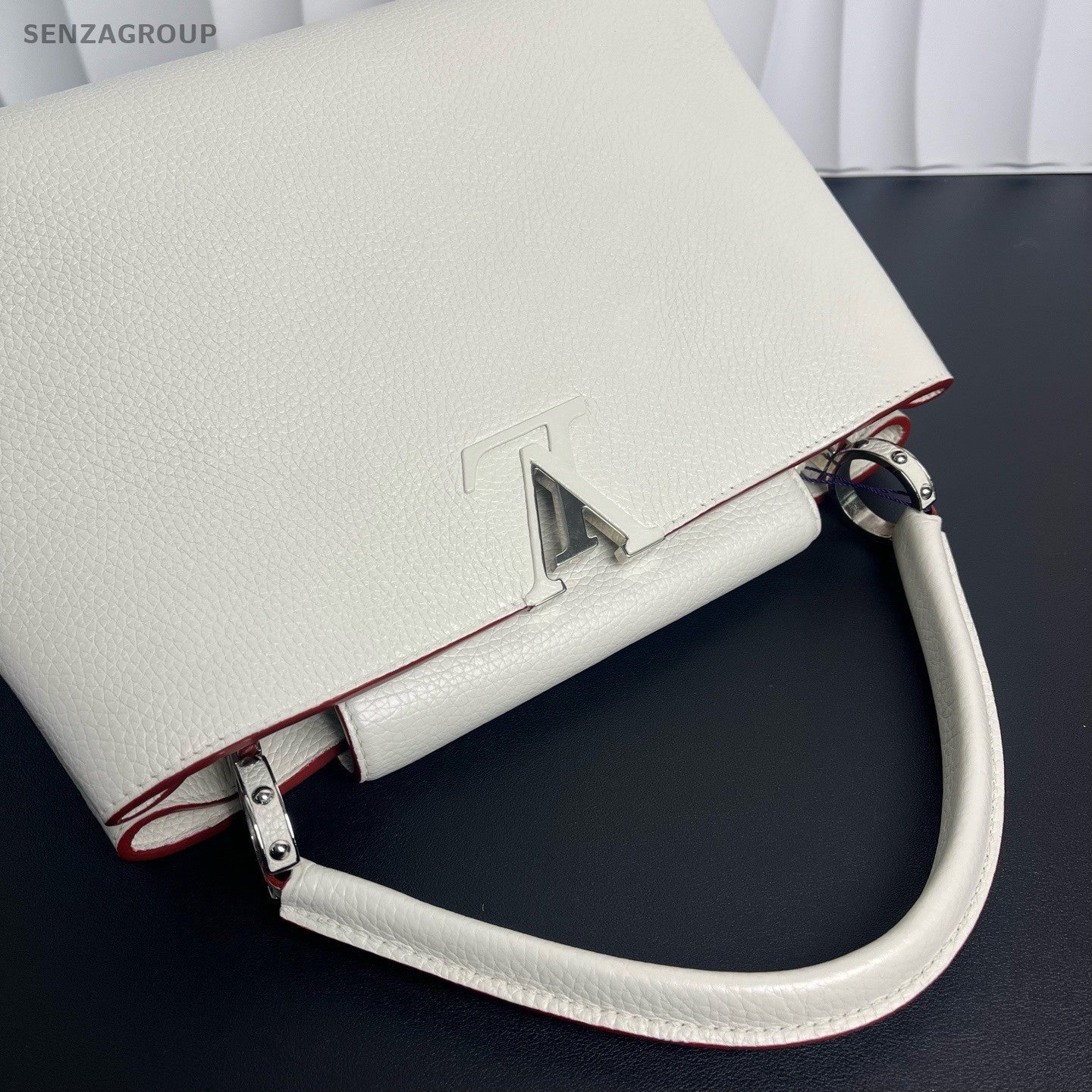 Louis Vuitton Capucines GM Calfskin Top Handle Bag White Silver Women Classic