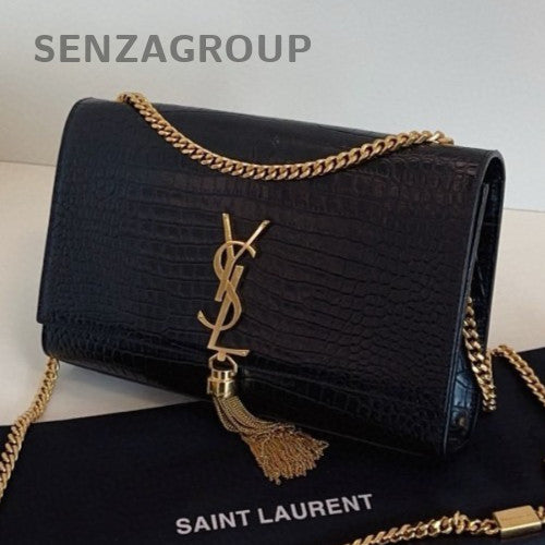 Saint Laurent Kate MM Chain Shoulder Bag Crossbody Black Gold Women Classic